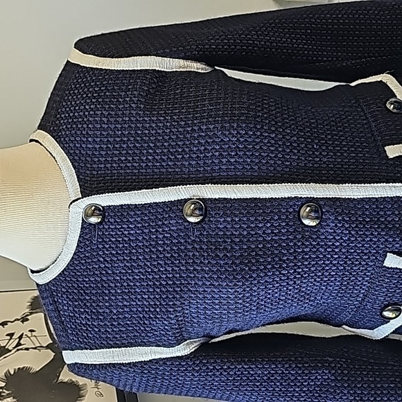 HELENE London career blue/black tweed, jacket with white trim. Size small. - Picture 2 of 11